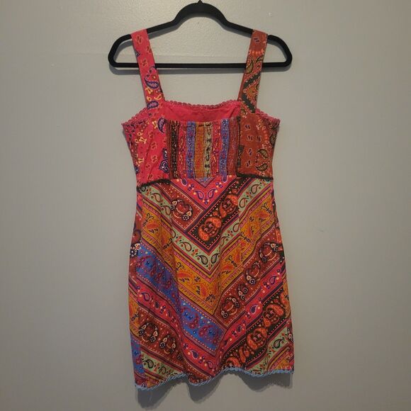 FARM RIO Red Patchwork Bandana Sleeveless Embroidered Mini Dress Women's Medium - Picture 15 of 15